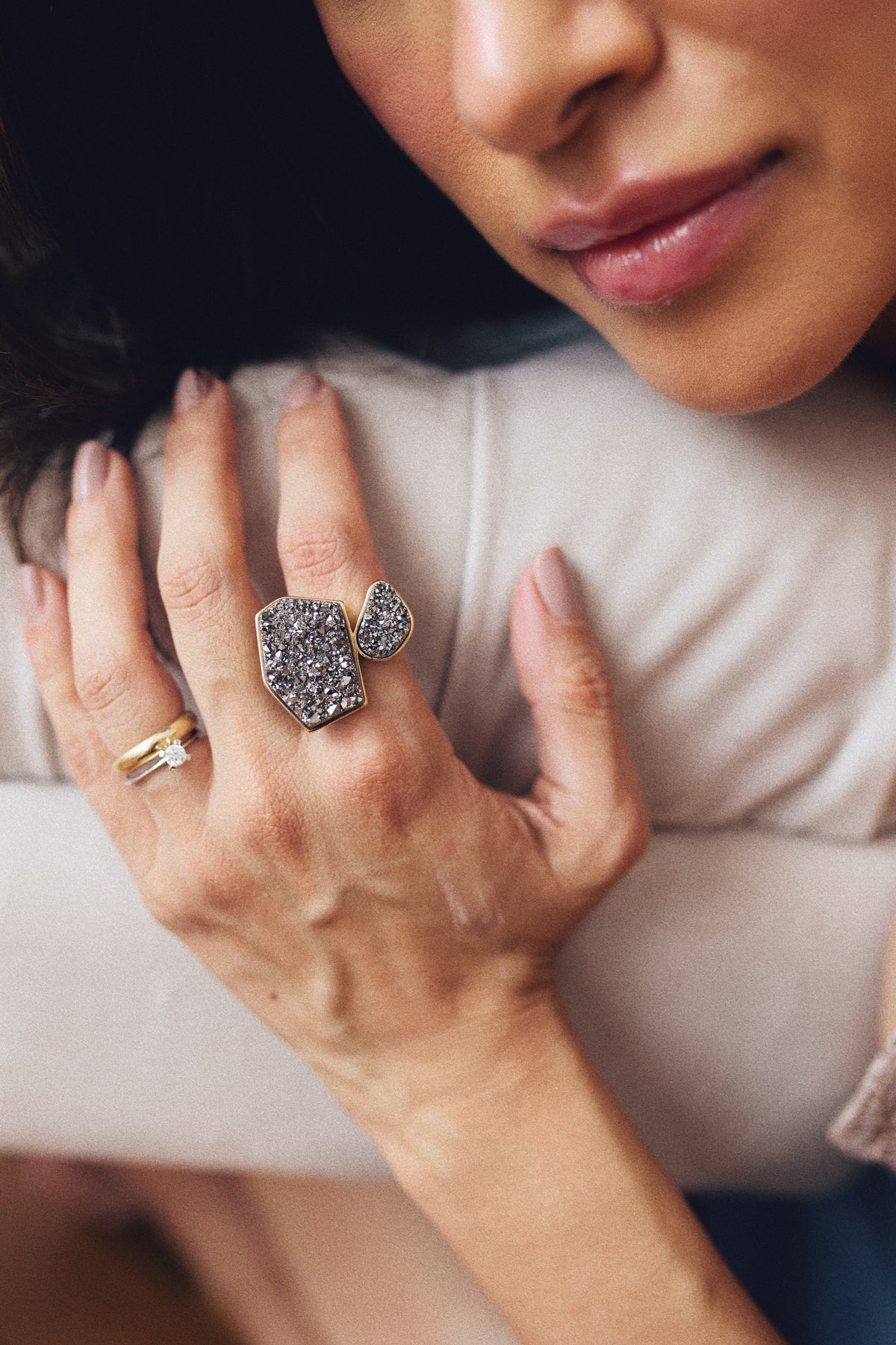 Anel PF Drusa Titânio e Drusa Titânio