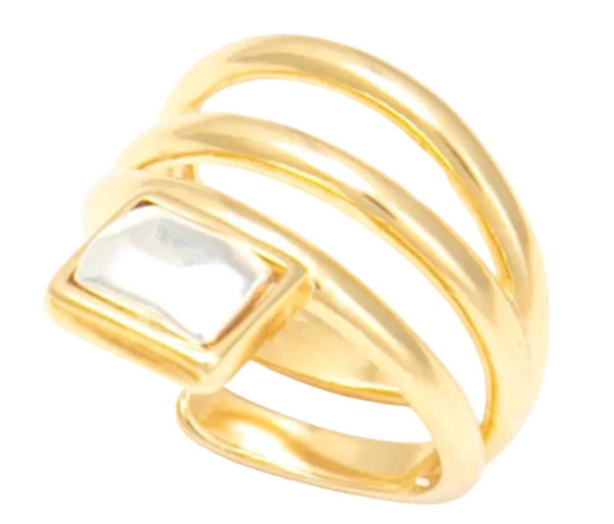 Anel Geometrico Verso Ouro Ajustável