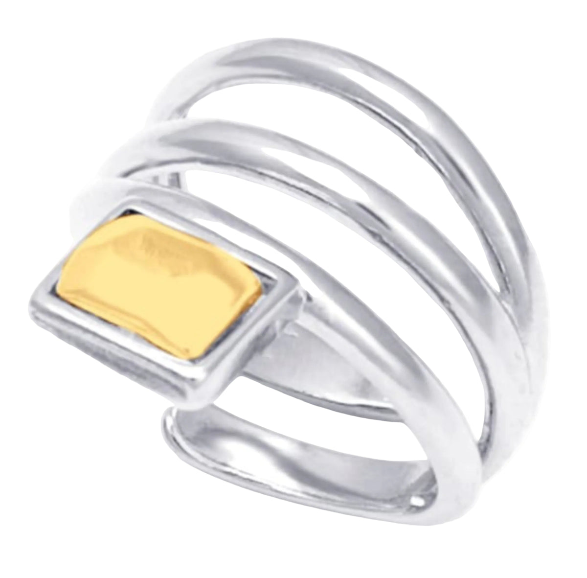 Anel Geométrico Verso Prata Ajustável