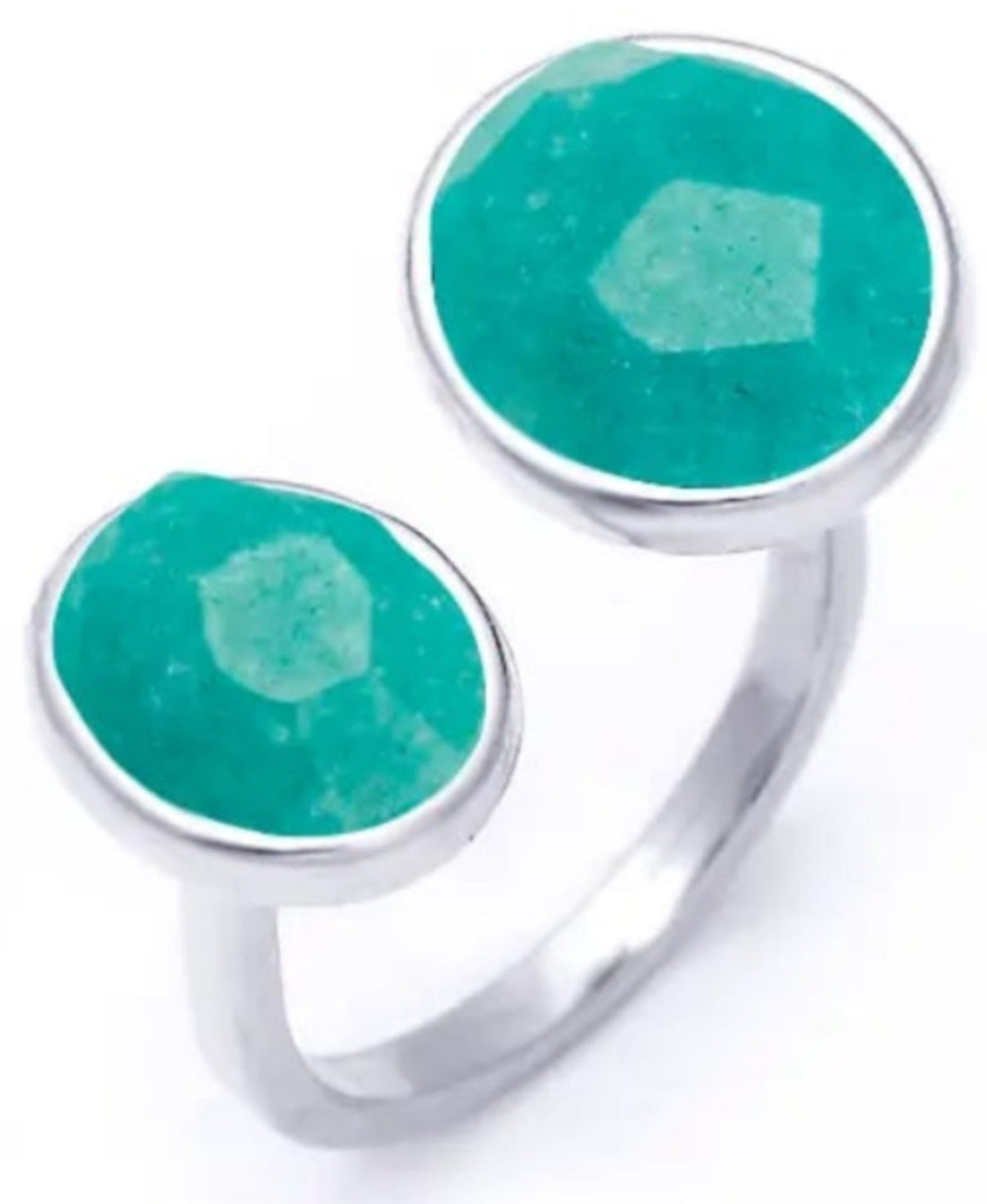 Anel Duplo Energia Quartzo Verde Turquesa Prata