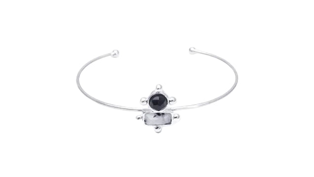 Bracelete TBT Aura Rutilo Grafitado e Obsidina Prata