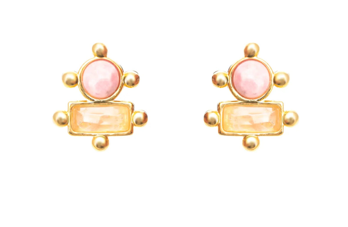 Brinco TBT Aura Rodonita e Quartzo Rosa P