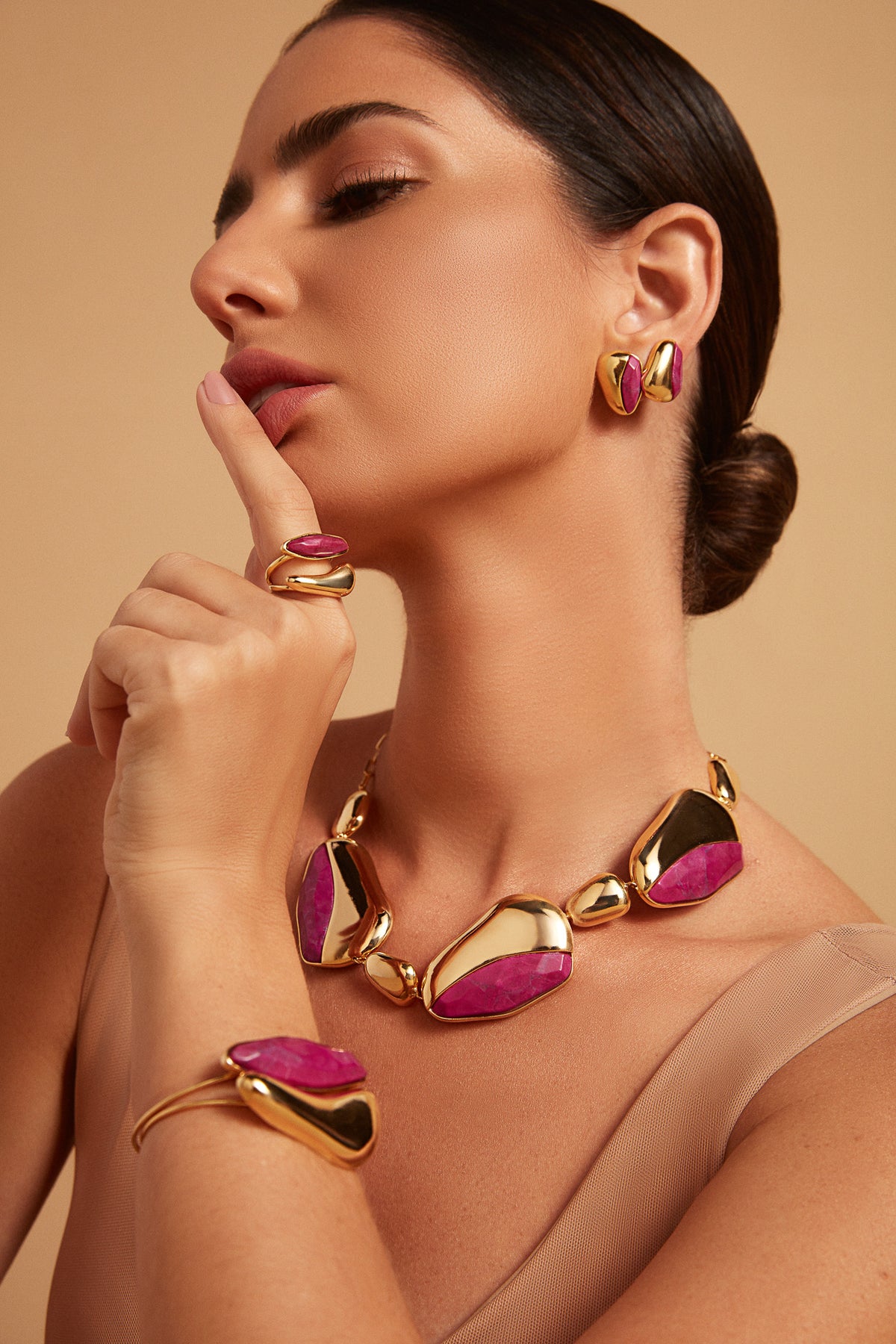 Colar Dual Maxi com Howlita Pink