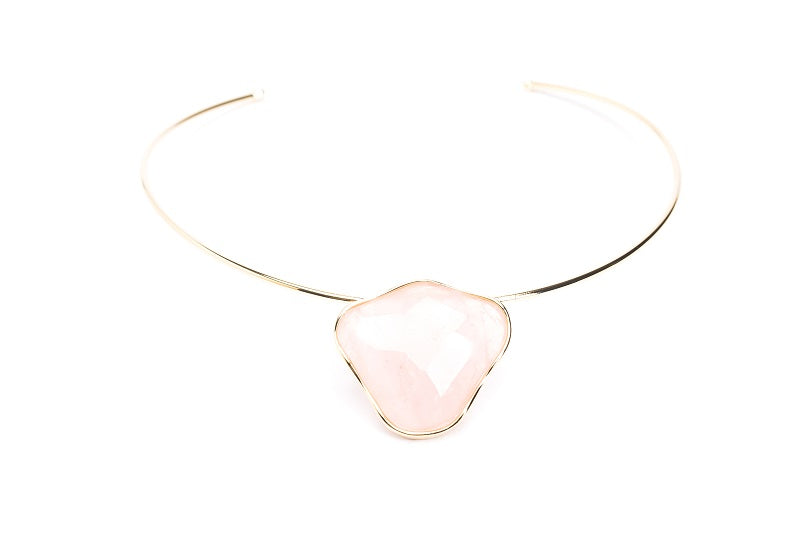 Gargantilha Energia Ouro Com Maxi Pedra Quartzo Rosa