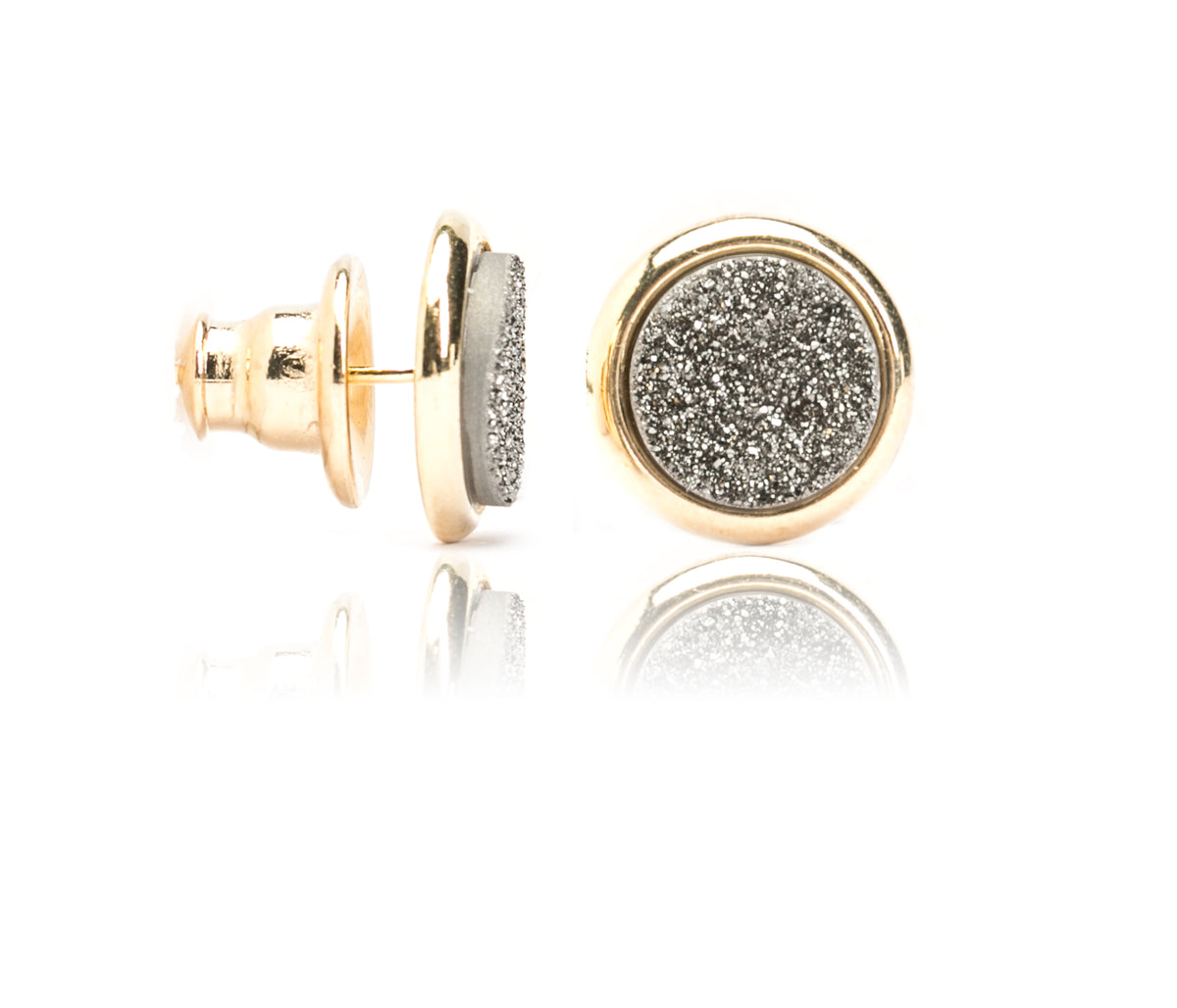 Par de Brincos Energia Redondo Médio Classic Drusa Titânio