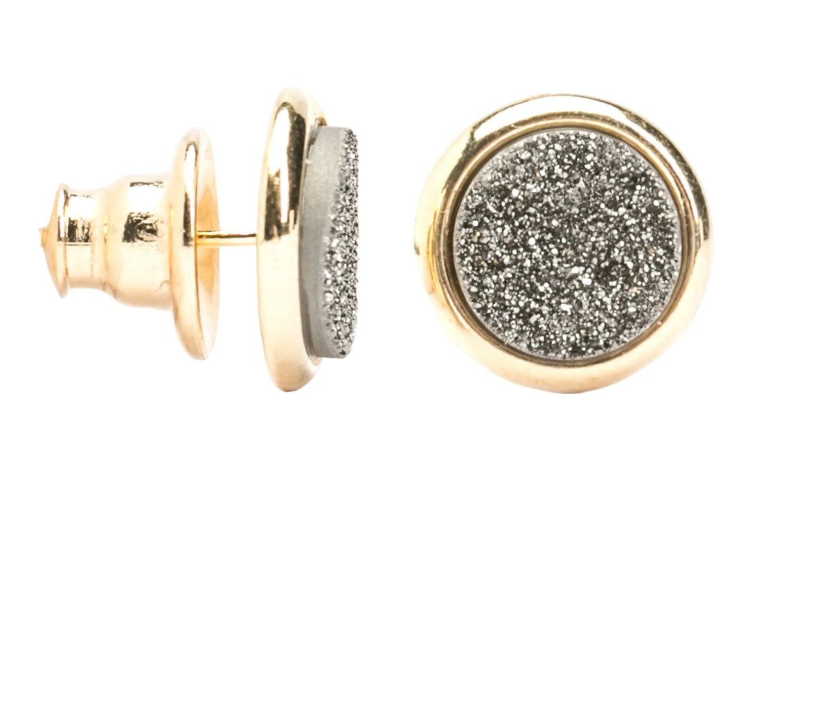 Par de Brincos Energia Redondo Médio Classic Drusa Titânio