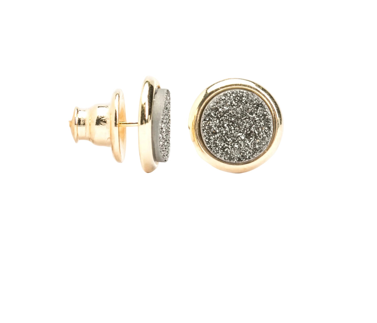 Par de Brincos Energia Redondo Médio Classic Drusa Titânio