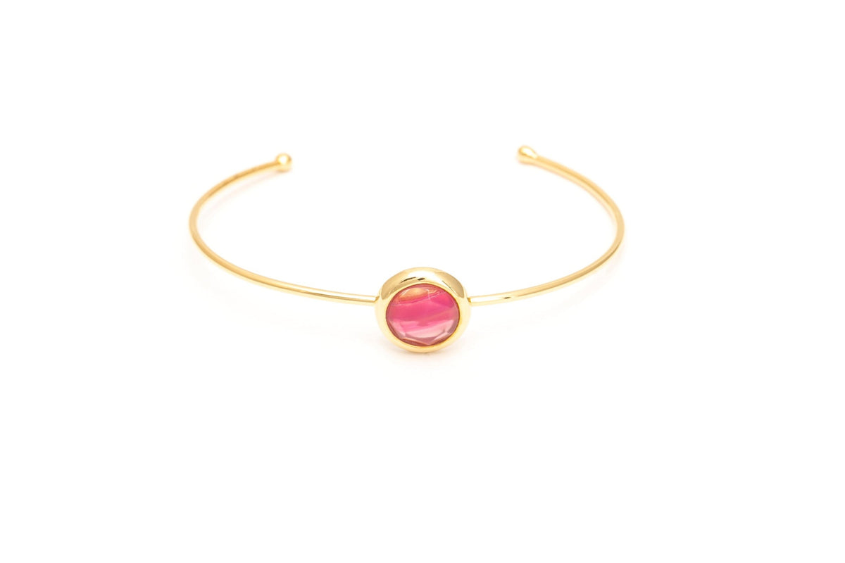 Bracelete Energia redondo ouro Ágata Pink