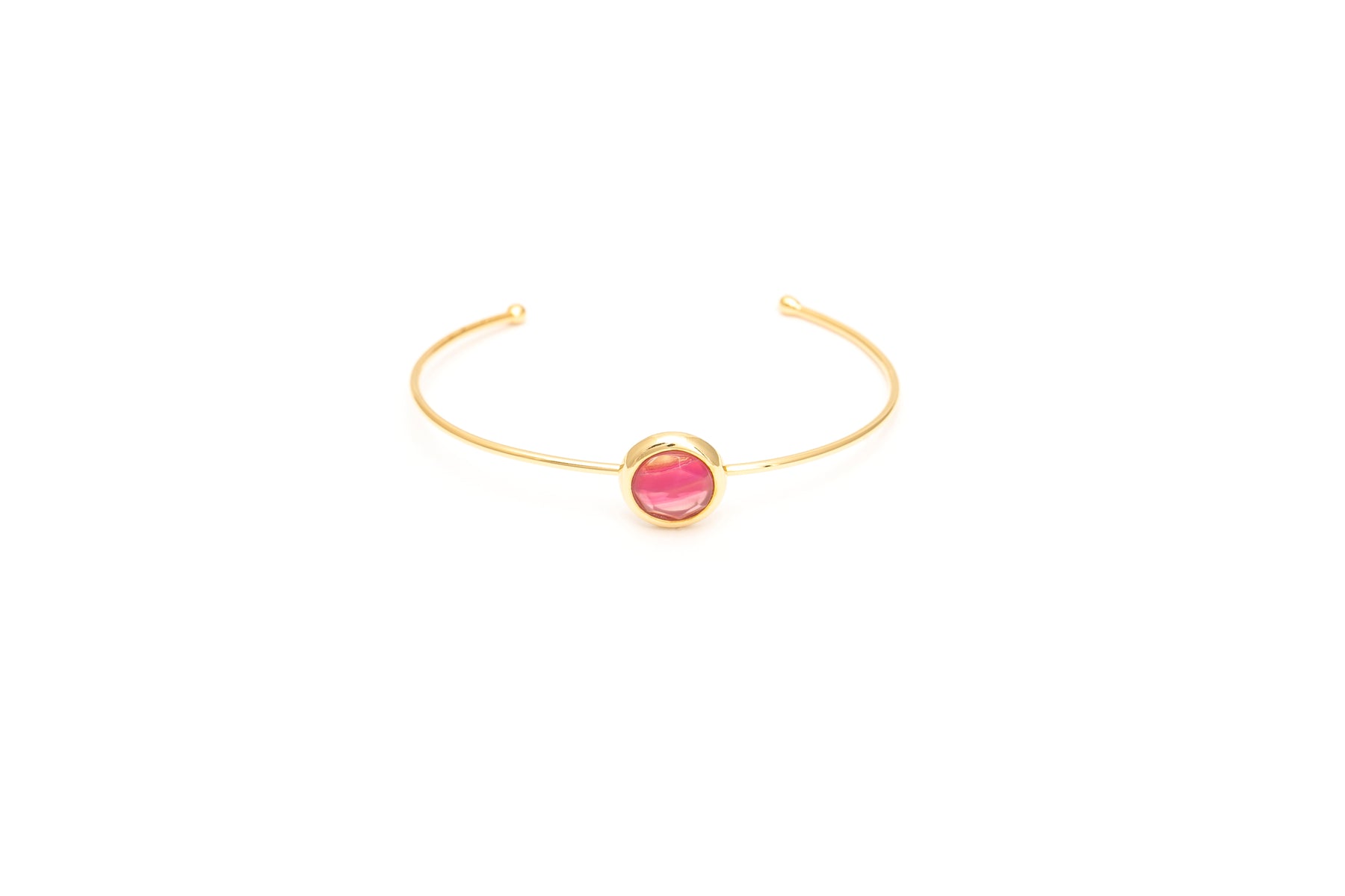 BRACELETE ENERGIA REDONDO OURO AGATA PINK