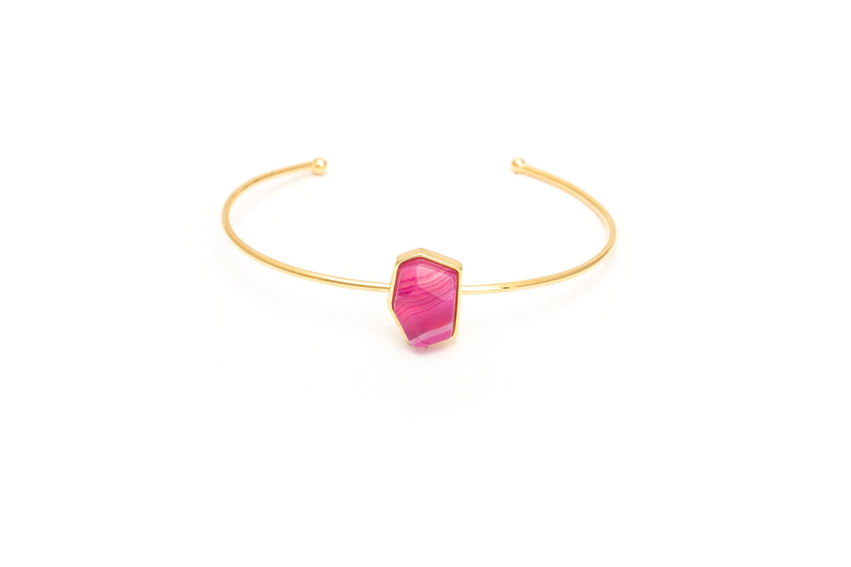 Bracelete Energia geométrico ouro Ágata Pink