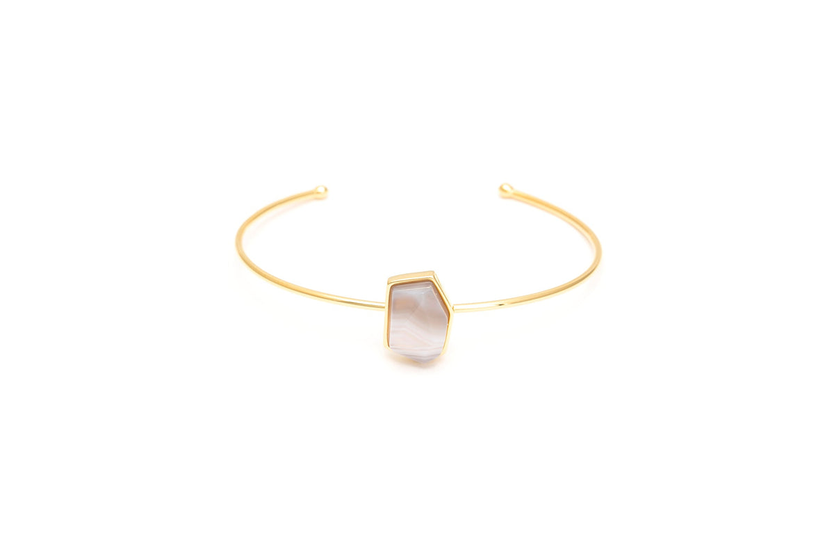 Bracelete Energia Geométrico Ouro Ágata Cinza Listrada
