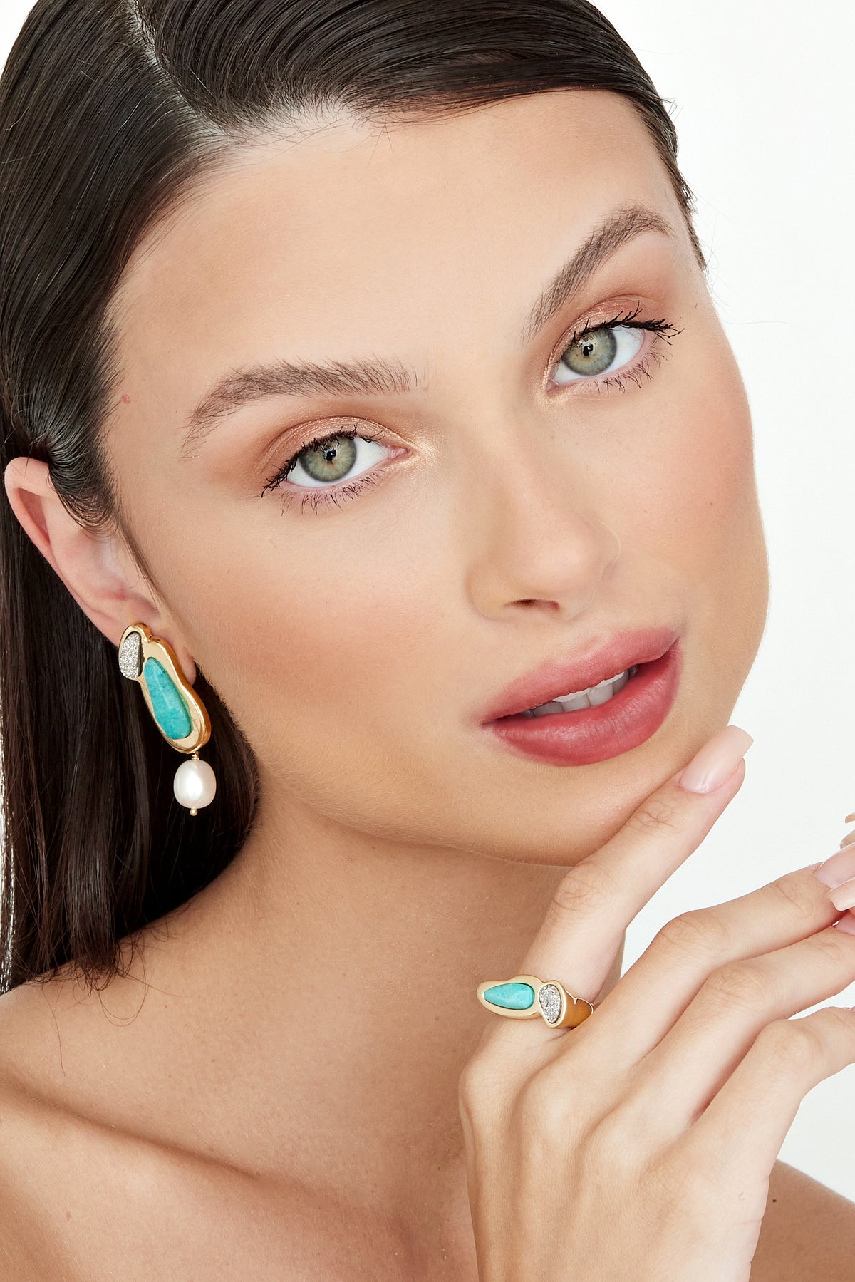 Anel Ciclos duplo Verde Turquesa e Drusa