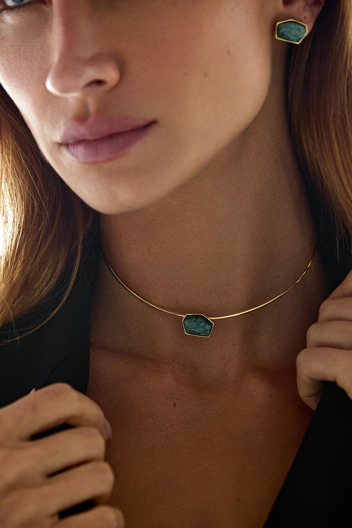 Gargantilha Geometrica Jaspe Verde