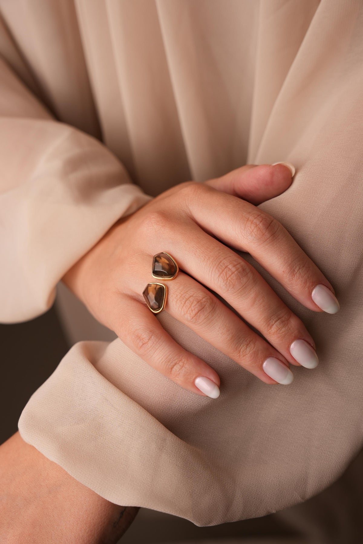 Anel Energia Duplo com Quartzo Fumê