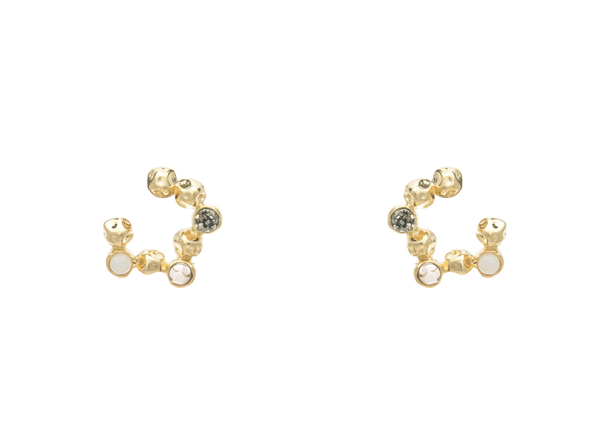 Brinco Mantras P com Drusa, Quartzo Fumê e Madrepérola