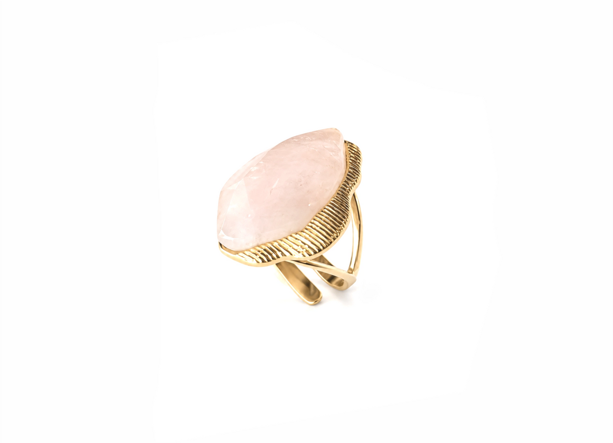 Maxi Anel Ajustável Prisma Quartzo Rosa