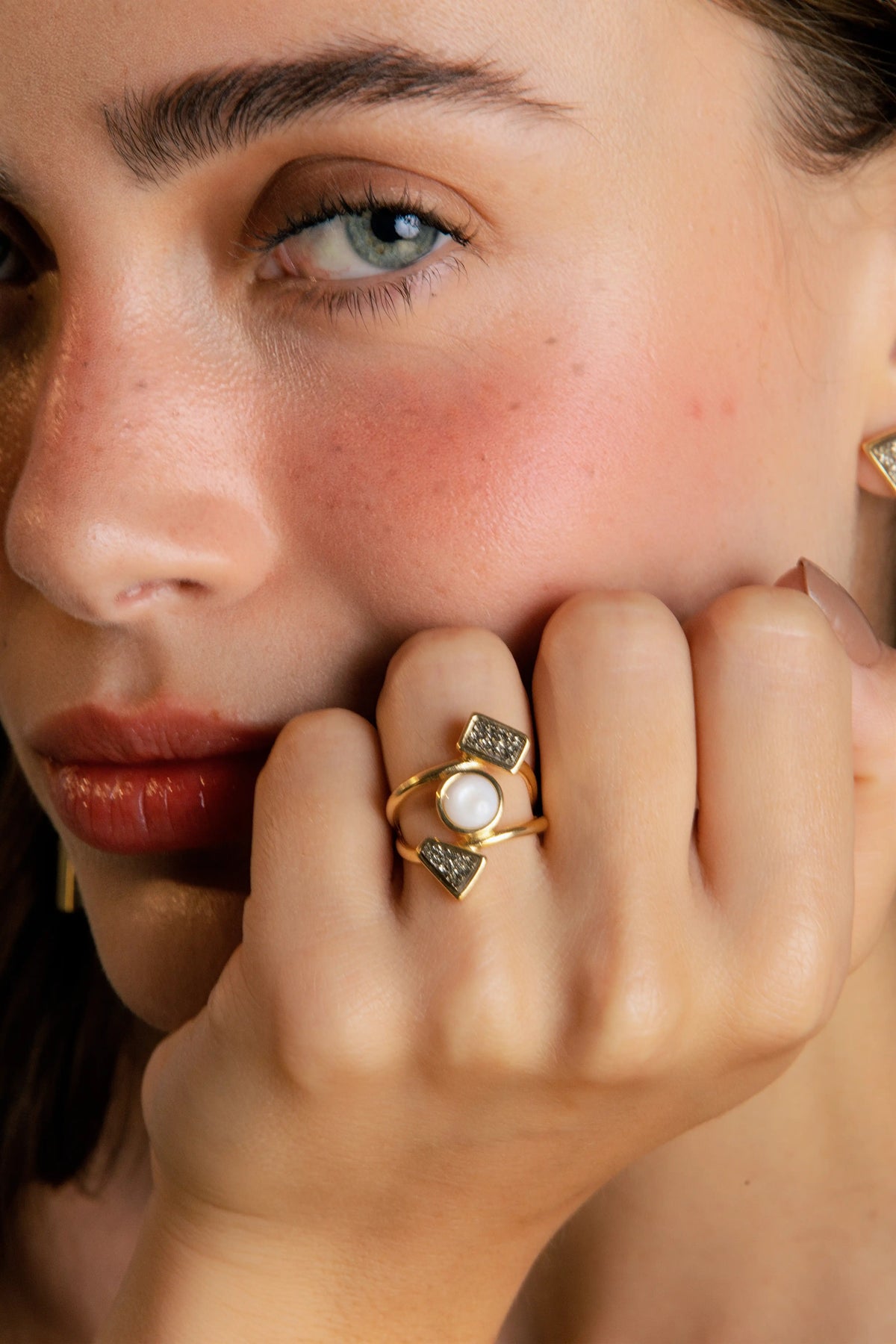 Anel Para Sempre Em Mim Com Madrepérola e Drusa - Ajustável