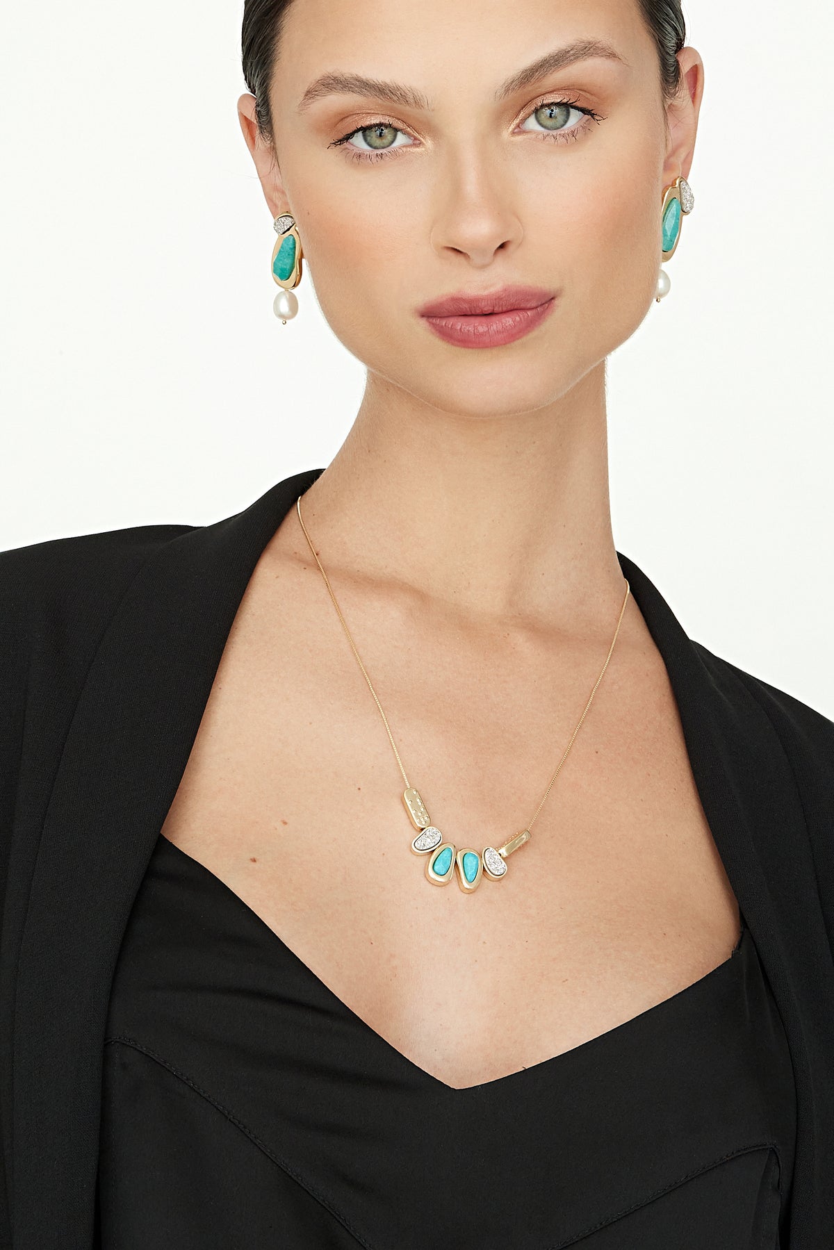 Colar Ciclos Verde Turquesa e Drusa