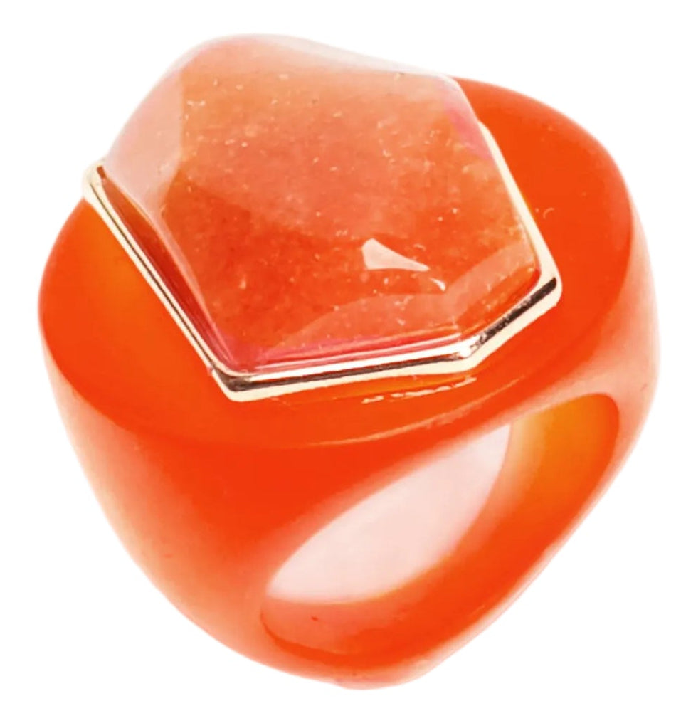 Anel Intensidade Acetato Laranja com Calcita Laranja