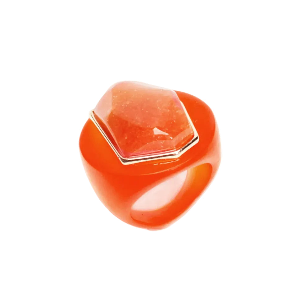 Anel Intensidade Acetato Laranja com Calcita Laranja