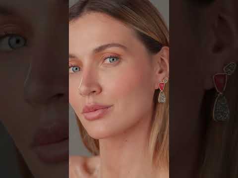 Brinco 2 em 1 Orla Feldspato Vermelho e Drusa Titânio