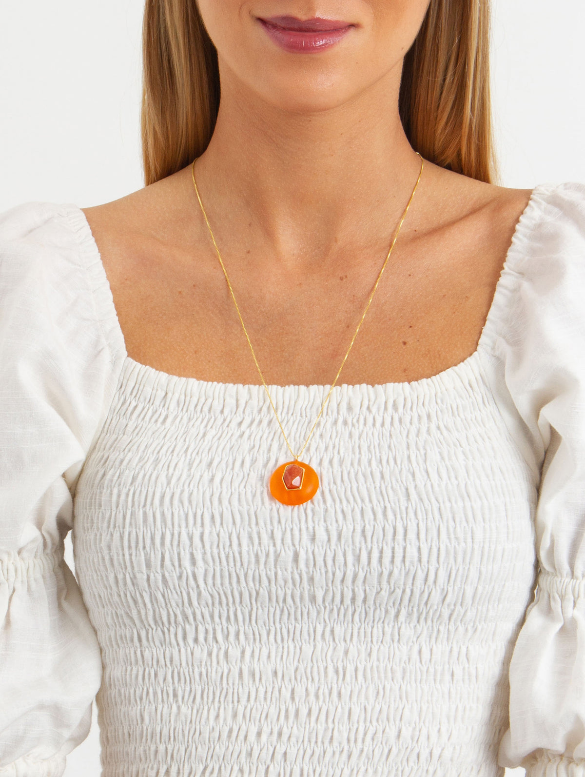 Colar Intensidade com Pingente de Acetato Laranja e Calcita Laranja