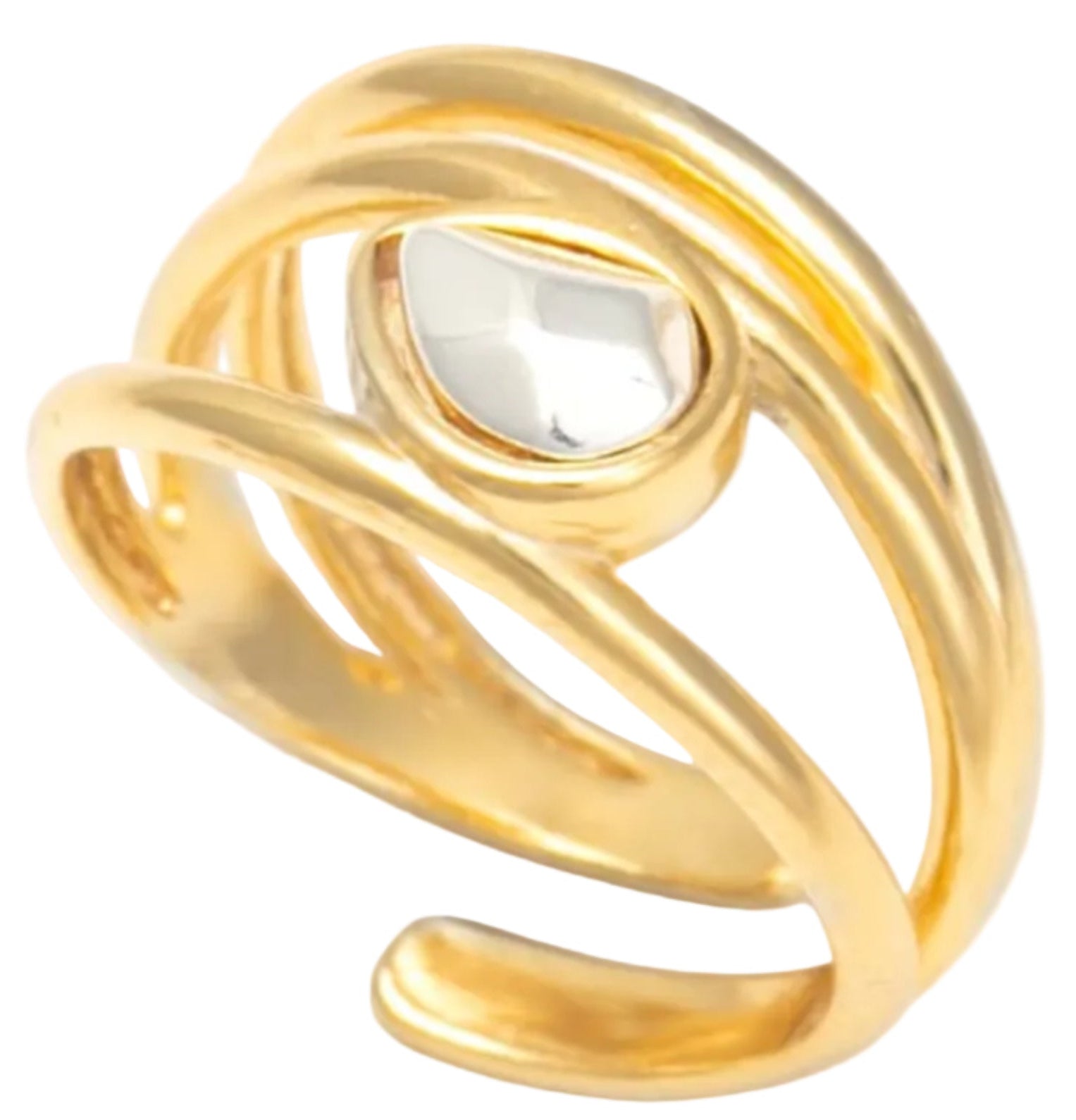 Anel Gota Verso Ouro Ajustável