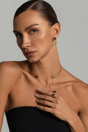 Anel Duplo Quartzo Fumê Ajustável