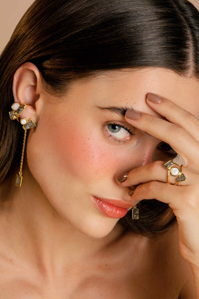 Anel Para Sempre Em Mim Com Madrepérola e Drusa - Ajustável