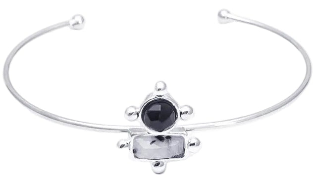 Bracelete TBT Aura Rutilo Grafitatdo e Obsidina Prata