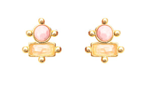 Brinco TBT Aura  Rodonita  e Quartzo Rosa P