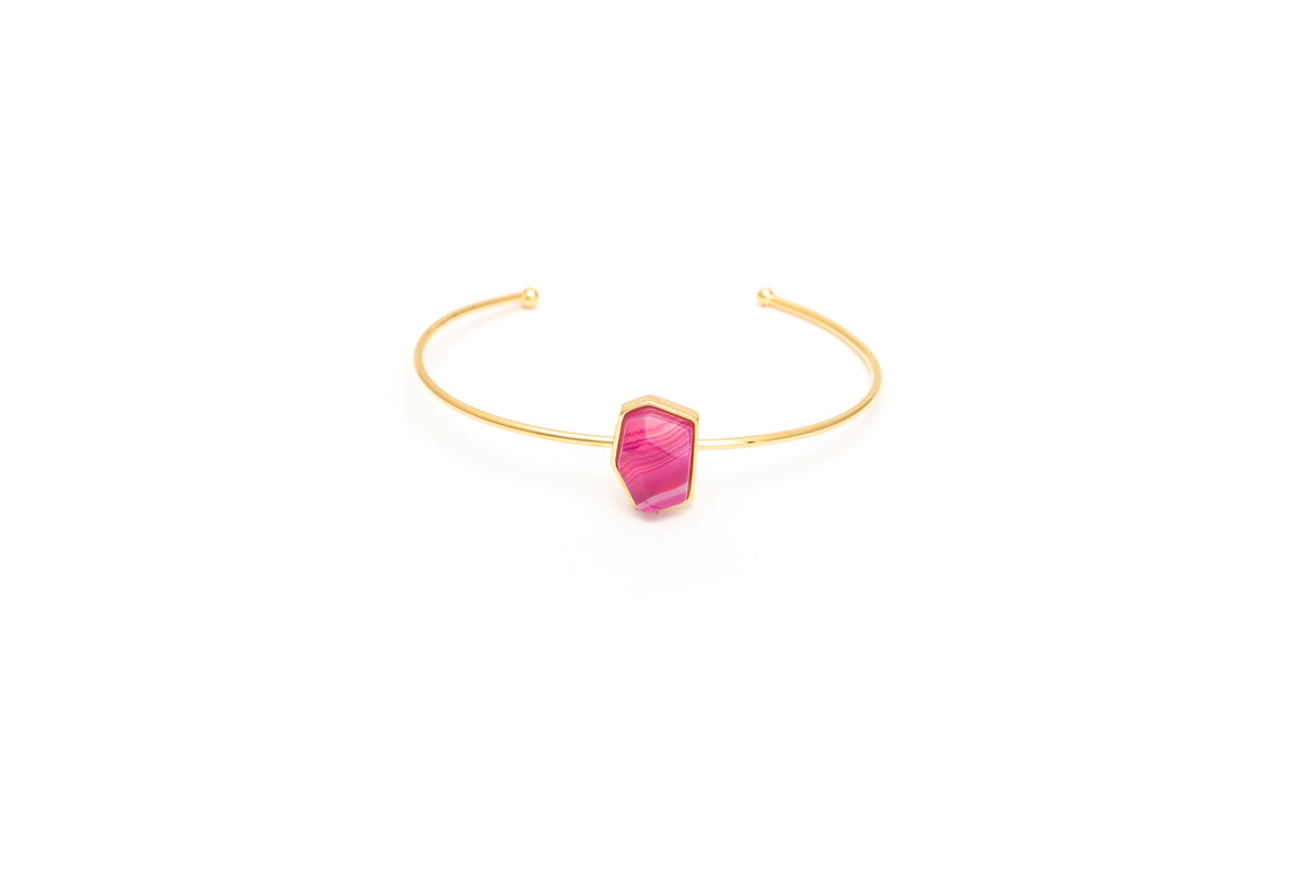 Bracelete Energia geométrico ouro Ágata Pink
