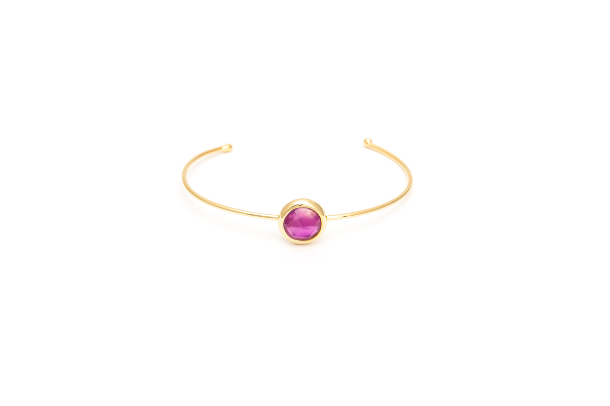 Bracelete Energia redondo ouro Ágata Roxa Listrada