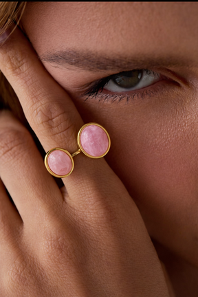 Anel Duplo Quartzo Rosa