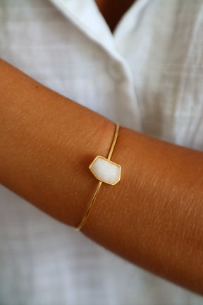 Bracelete Geométrico Quartzo Leitoso
