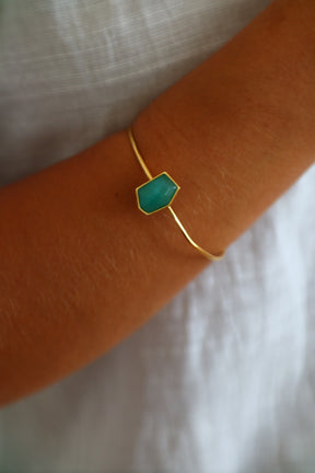Bracelete Geométrico Quartzo Verde Turquesa
