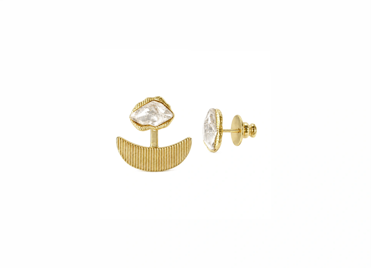 Brinco Ear Jacket Prisma Quartzo Cristal