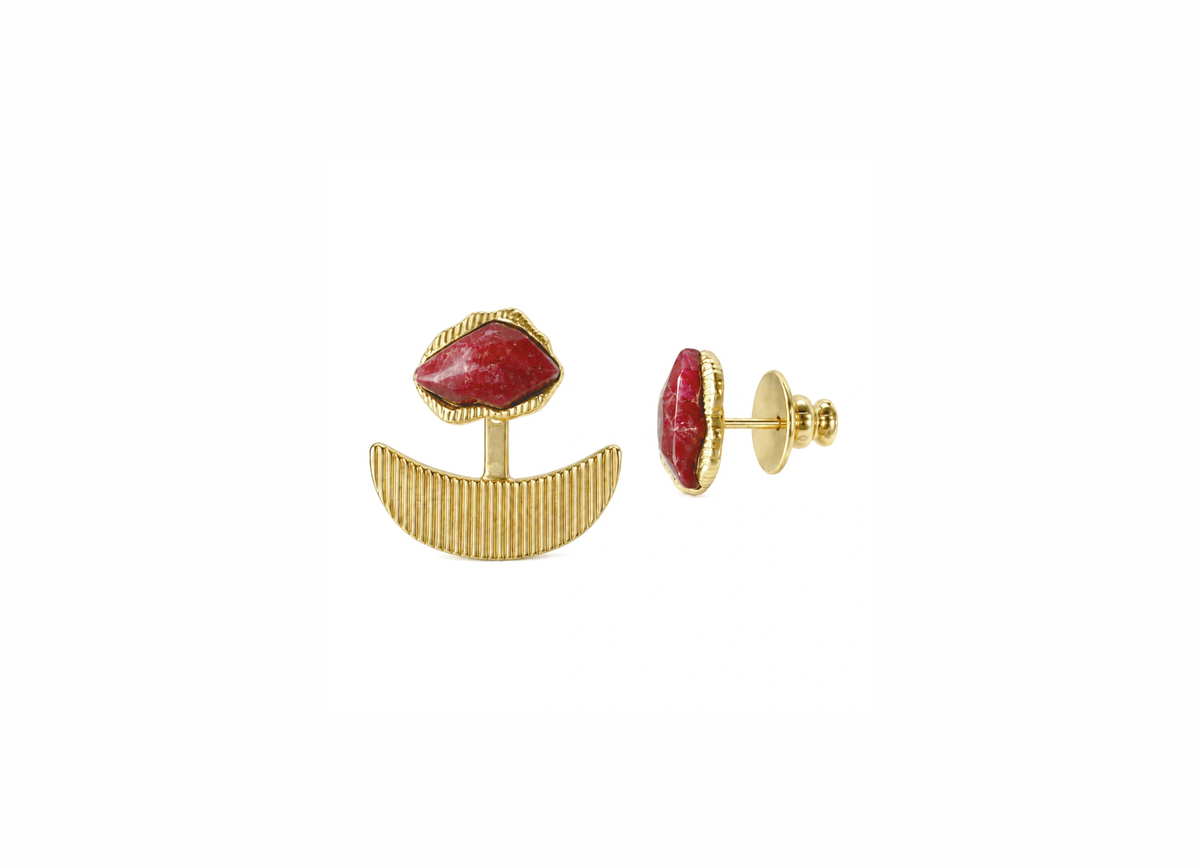 Brinco Ear Jacket Prisma Feldspato Vermelho