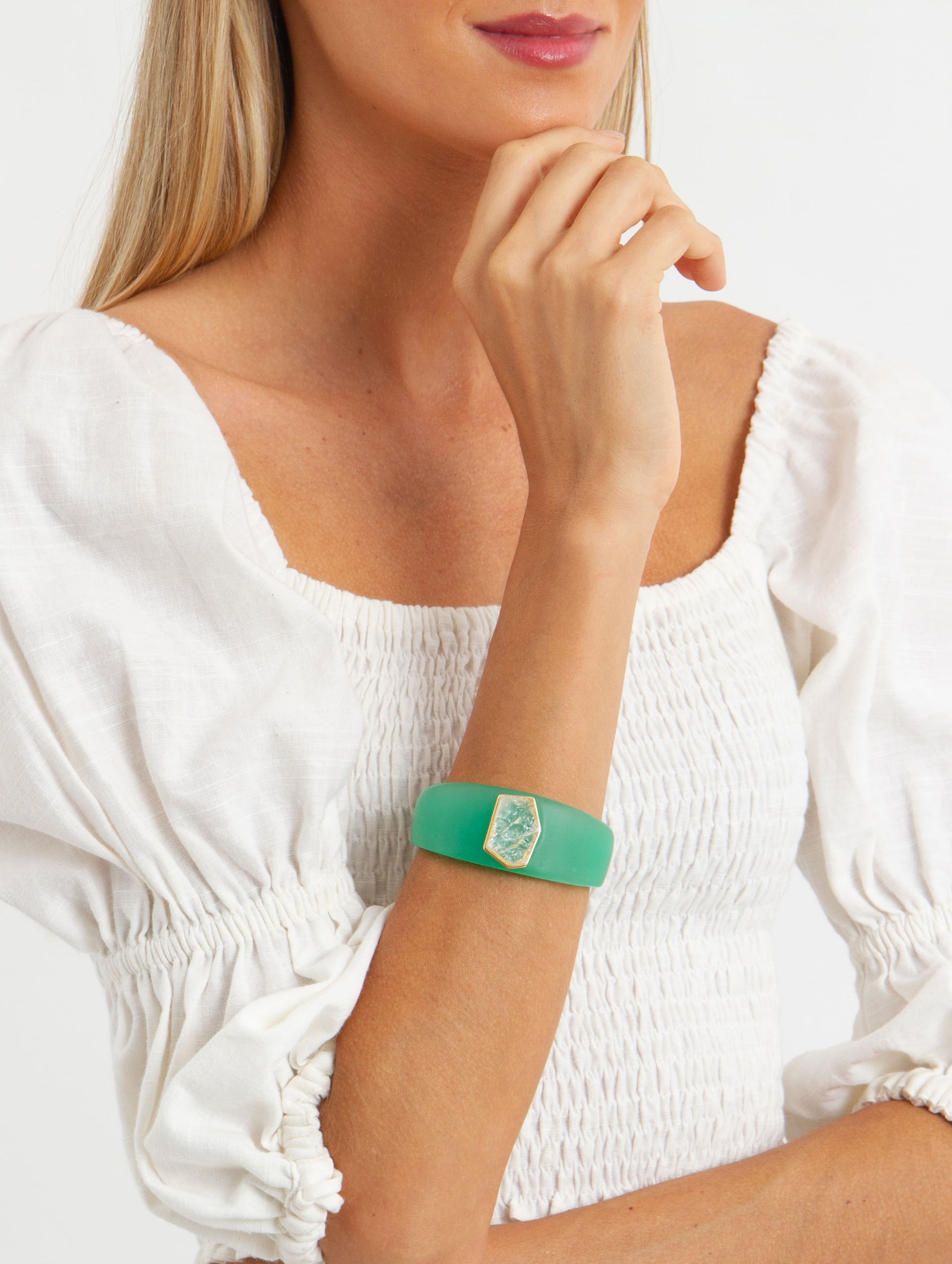 Bracelete Intensidade acetato verde com Fluorita