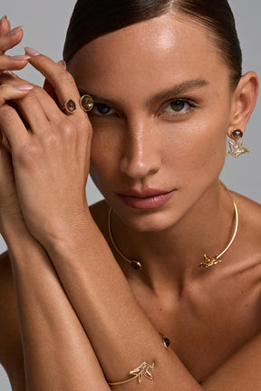 Anel Duplo Quartzo Fumê Ajustável